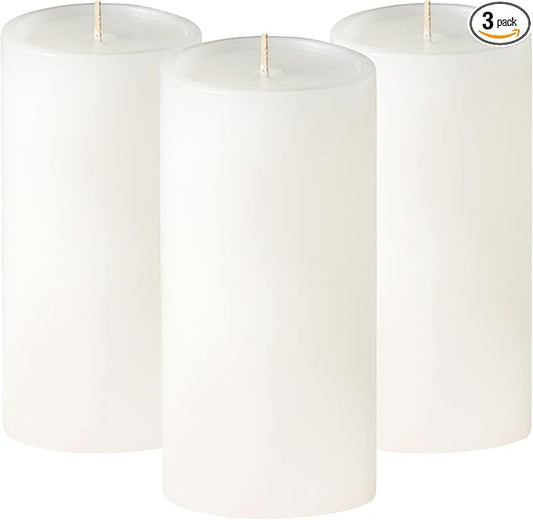 Simply Soson 3x6 inch White Pillar Candles Set of 3, Smooth Texture, Unscented White Candles, Dripless Candles, 3 inch Pillar Candles Ideal as Wedding, Parties, Spas, Dinner, Home Decoration, Church