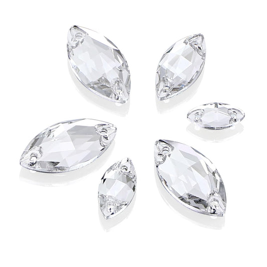 DONGZHOU Sew On Rhinestone Crystal Sewing Stone with Holes Navette Shape Sew On Beads Crystals Flatback Glass Rhinestone Gems Clothing Accessories for Costume, Clothes, Garments, DIY Crafts