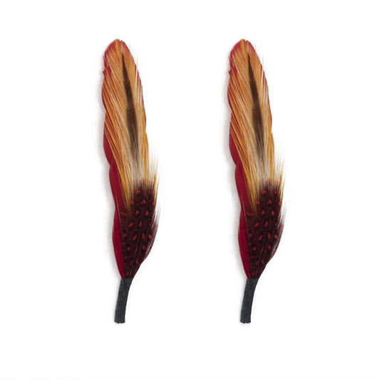 Bird Feathers 3" Premium Quality Exotic Plumes for Hats/Bridal or Any Arts and Crafts RED Yellow Black 1 Pack