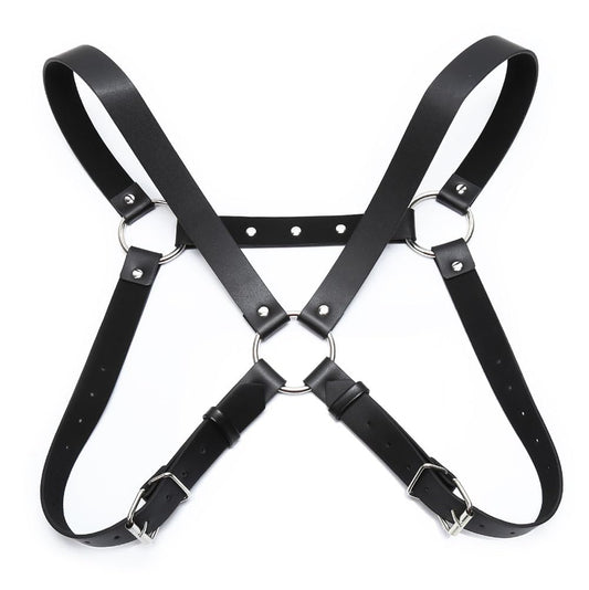 EeAmzQc Men's Black Punk Leather Body Chain Chest Harness Shoulder Straps Adjustable Medieval Guards for Knight Shrug Belt Costume Outfit