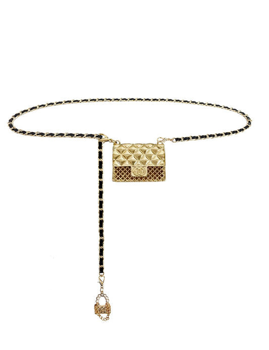 BEMYLV Mini Chain Belt Purse Gold Waist Bag for Women Detachable Fashionable Trendy Fanny Pack for Dresses Jeans