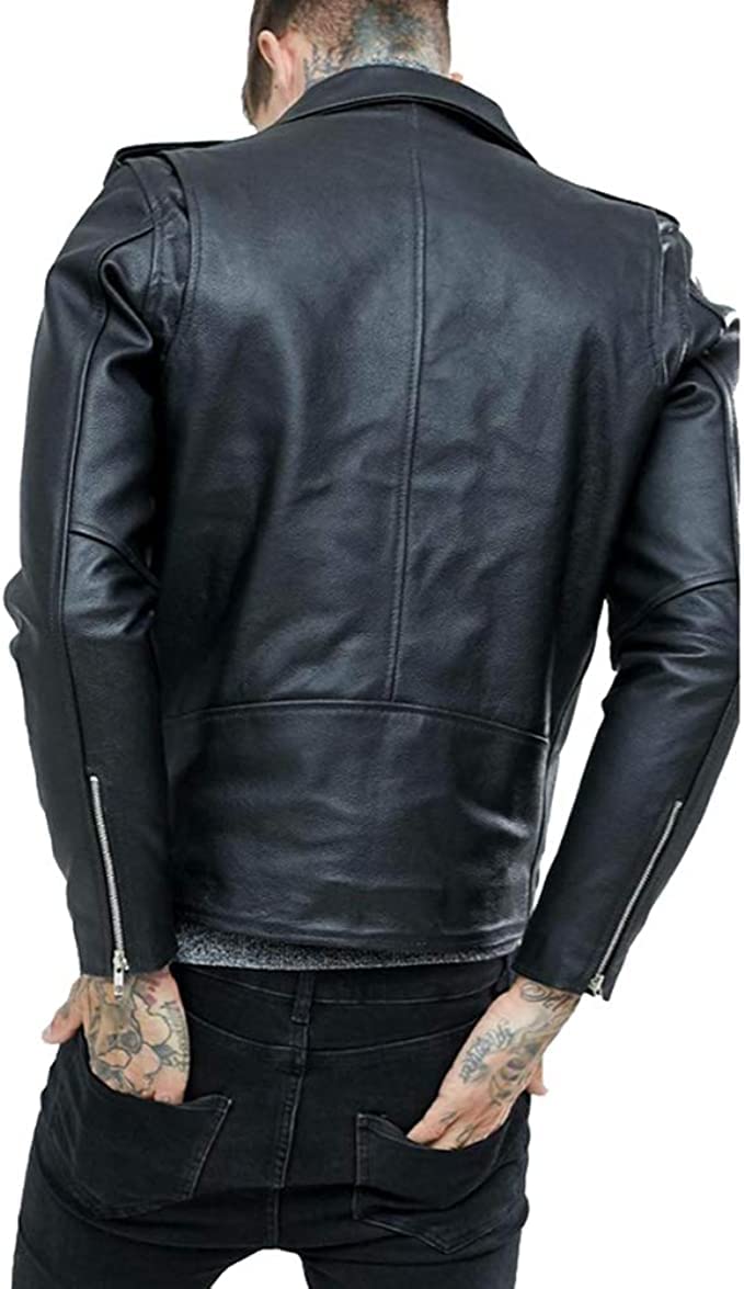 Lishow Fashion Men's Biker Rider Motorcycle Motorbike Rocker Retro Genuine Cowhide Leather jacket By Reclaimed Vintage (US, Alpha, XX-Small, Regular, Regular, Black)