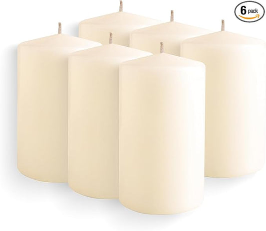 Simply Soson Ivory Pillar Candles - Set of 6, 2.5x4 Inch, Emergency & Tall, Unscented Wax Candles