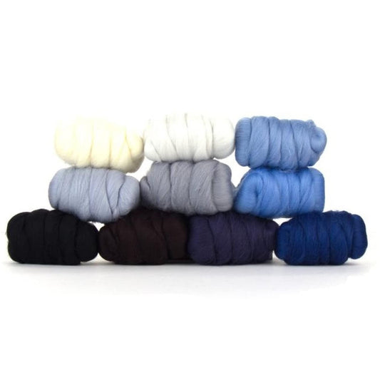Revolution Fibers | Mixed Merino Wool Variety Pack - Glacier Chill | Perfect Wool Roving for Spinning, Rolags, Needle Felting, Wet Felting, Tapestry, Weaving and Crafting (Blues)