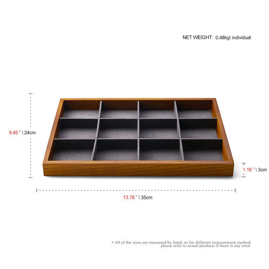 Oirlv 12 Grids Wood Jewelry Organizer Tray Stackable Jewelry Drawer Tray Bracelet/Watch Showcase Display Storage(Grey)