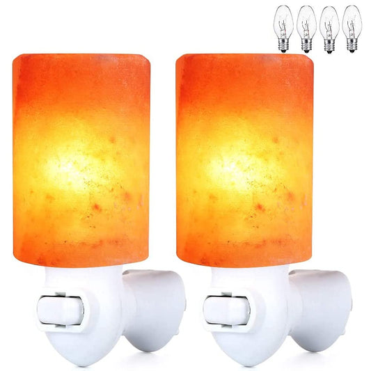 pursalt Himalayan Salt Lamp Plug in Night Light 2 Pack, 360 Degree Adjustable Wall Plug & Extra 4 Replacement Bulbs Bathroom Bedroom Night Light, Pink Crystal Rock Salt Hand Crafted Cylinder Size