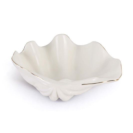 XIYOUQI White Shell Decorative Bowl – 7.9" Resin Clam Shell with Gold Rim, Coastal Centerpiece for Bathroom Vanity, Entryway, or Living Room, Jewelry Holder, Key Tray, Fruit Bowl, Beach House Decor