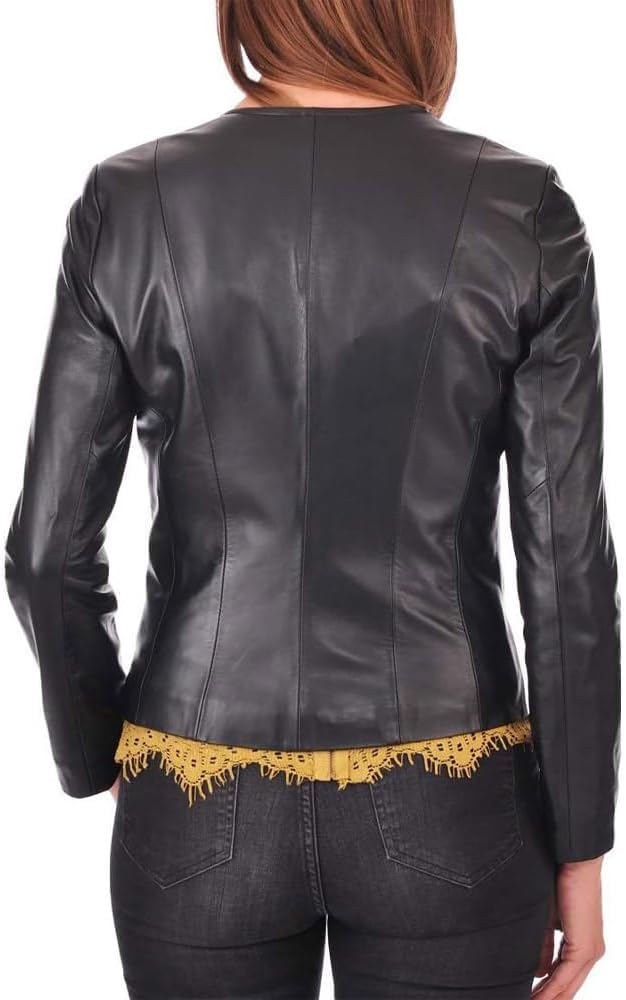 Desired Jackets Womens Leather Jacket - Real Lambskin Cafe Racer Style Leather Jackets For Women (US, Alpha, Small, Regular, Regular, Black)