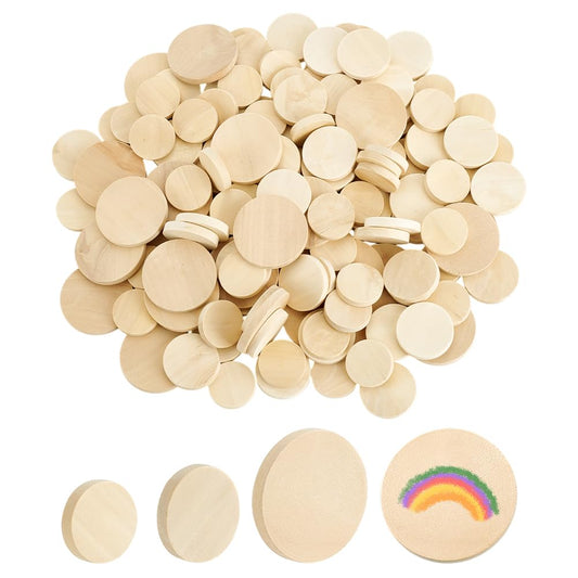 PH PandaHall 150pcs 3 Size Wooden Round Coin Blanks, 1/1.2/1.5inch Natural Wood Slices Unfinished Round Wood Coins Small Wooden Circle Discs for DIY Arts Crafts Jewelry Making Ornaments