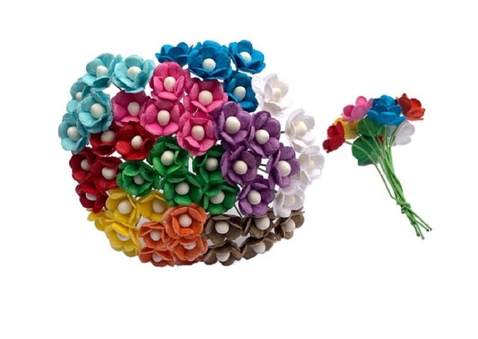RATREE 888 100 pcs Mini Flowers Mulberry Paper Flowers 13-15 mm Scrapbook Craft Card DIY Craft Using for Crafts, Bouquets, Scrapbooks, Decorations, Greeting Cards Artificial Flowers (Mixed 10 Colors)