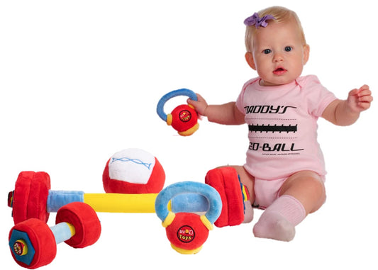 WOD Toys® Baby Fitness Plush Set with Rattles & Sensory Sounds - Safe, Durable Fitness Toys for Newborns, Infants and Babies 0+