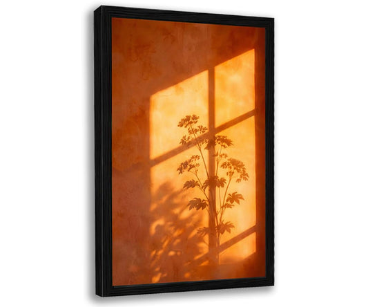 Framed Sunset Wall Art, Orange Window Shadow Poster Print, Minimalist Botanical Silhouette Picture Painting, Modern Aesthetic Picture Wall Decor for Bedroom Living Room 16x24 Inches