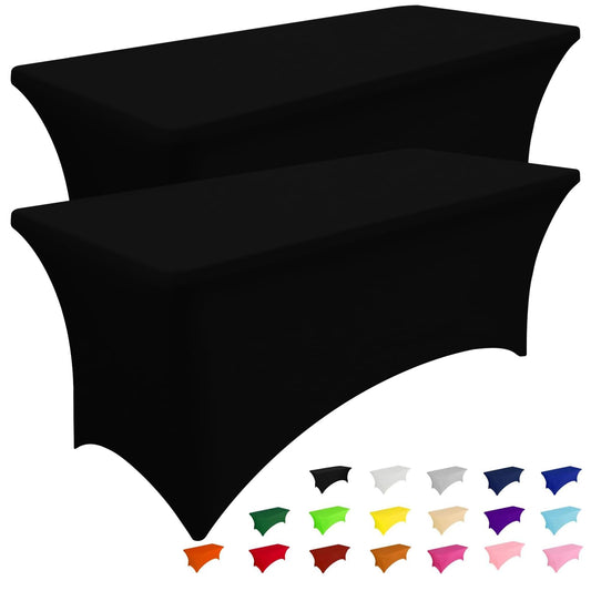 Smiry 6 Pack Spandex Table Cloth 6FT, Elastic Fitted Stretch Tablecloths, Washable and Wrinkle Free Rectangular Patio Talole Cover for Outdoor, Wedding, Banquet & Parties (Black,72Lx30Wx30H Inch)
