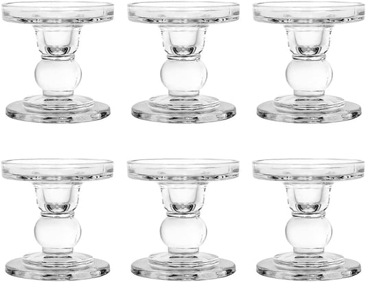 Skiennix Glass Candlestick Set - Elegant Crystal Holders for Weddings & Home Decor | 6 Pieces, Clear