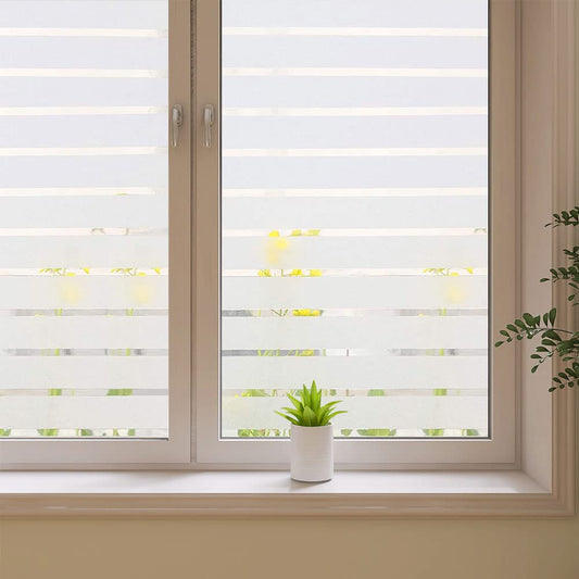 2/4 Stripe Frosted Window Film, Privacy Glass Window Sticker, Vinyl Decorative Window Decals, UV Protection Static Clings No-Glue Removable Window Film for Home Office Meeting Room(35.4 x 78.7 inch)