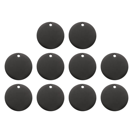 HARFINGTON 10 Pcs Round Blank Stamping Tag 37mm Stainless Steel Circle Polished Blanks Tag Pendants with Hole for Bracelet Crafts Labeling Making, Black
