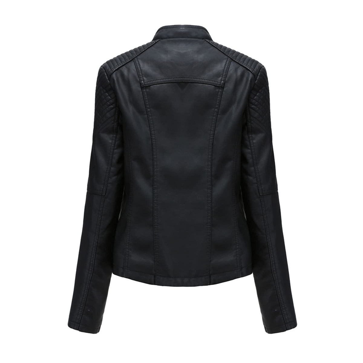 MODFUL Women's Faux Leather Moto Jacket Casual Short Solid Color PU Biker Coat with Pockets(Black,Medium)