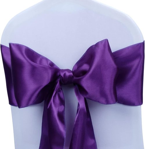 Babenest Satin Chair Sashes - 30 Pcs Upgraded Chair Ribbons & Bows for Weddings & Events | Purple