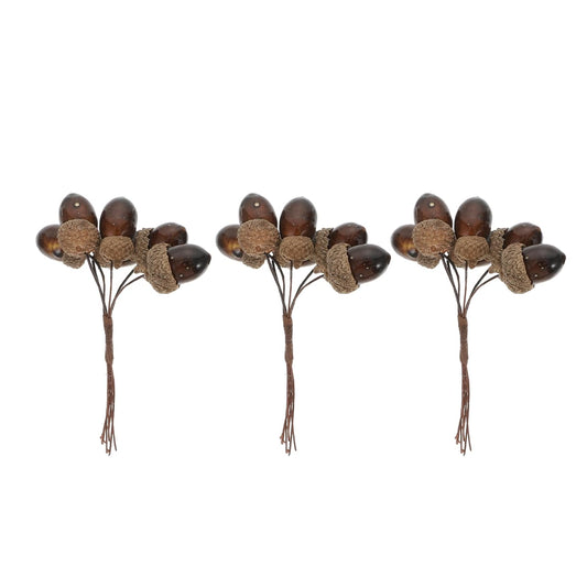Abaodam 3pcs Artificial Acorn Picks with Wired Stems, Realistic Simulation Pine Nuts for Christmas Tree Decor, Faux Autumn Harvest Branches for DIY Wreath Crafts Home Wedding Bedroom Courtyard Decor