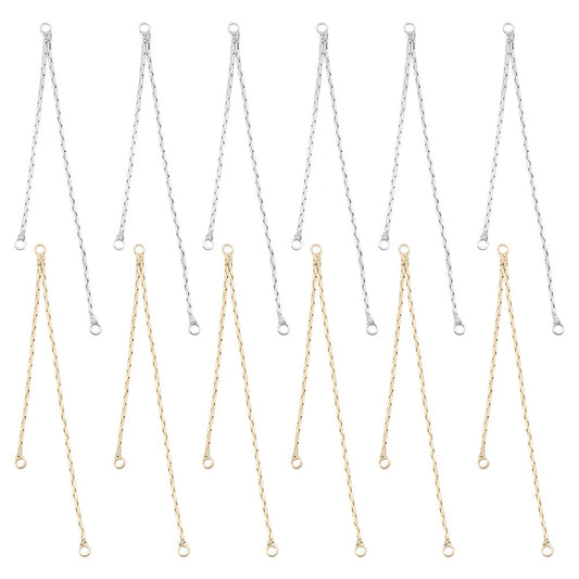 CRAFTYMELODY 12Pcs 2 Color Metal Tassel Charms Brass Platinum Golden Dangle Earrings Making Pendants Tassel Earring Charms Chain Metal Long Charm Earring Making Findings DIY Drop Earrings Pendants