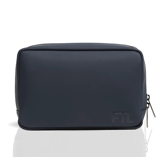 FTL Toiletry Bag Organizer for Men - Water Resistant Vegan Leather Travel Dopp Kit - Fits in Carry-On - Premium Grooming Accessories Organizer - Essex Blue