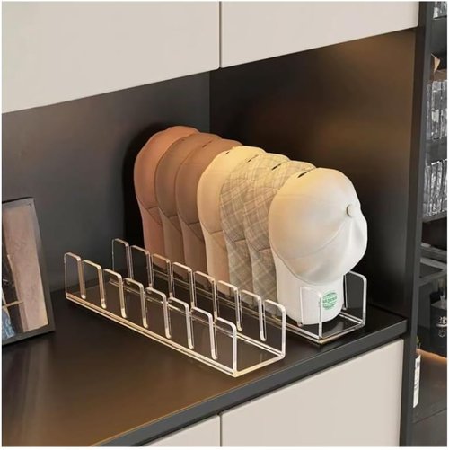 Clear Acrylic Baseball Cap Organizer Rack - Space-Saving 2-Pack Holds 14 Hats for Closet or Entryway