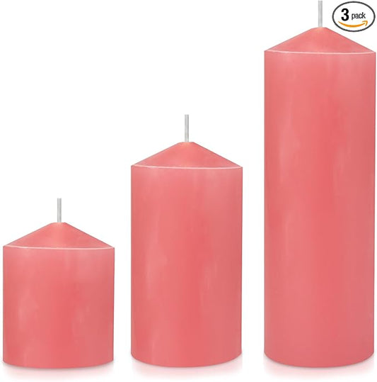 Pillar Candle 3 x 4,6 and 8 inch, Large Handmade Candle Set 3, Pink Decorative Candle for Wedding, Home Decoration, Dinner, Church