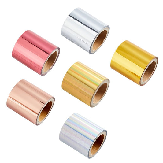 SUPERFINDINGS 6 Rolls 6 Colors Total 60m PET Hot Foil Transfer Roll Hot Foil Stamping Paper 4cm Width Heat Transfer Foil Elegance Craft Paper, 10m/Roll