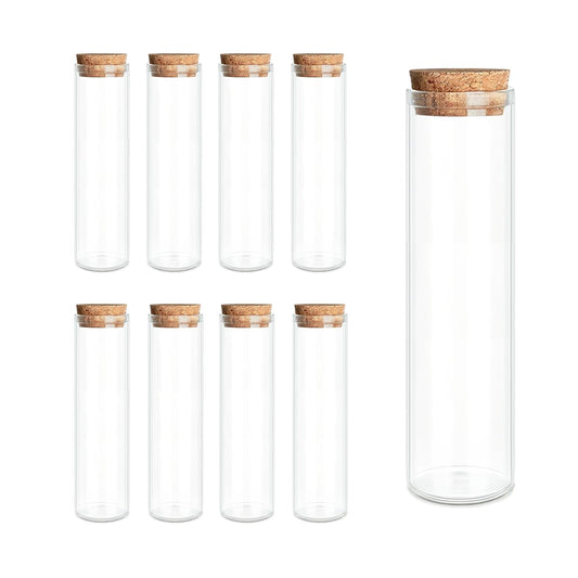 9-Pack 2.03 oz (60 ml) Glass Bottles & Test Tubes with Cork Stoppers – for Spell Jars, Spice Storage, DIY Favors, Travel Memories, Plant Propagation – Empty Recyclable Containers for Crafts, Kitchen