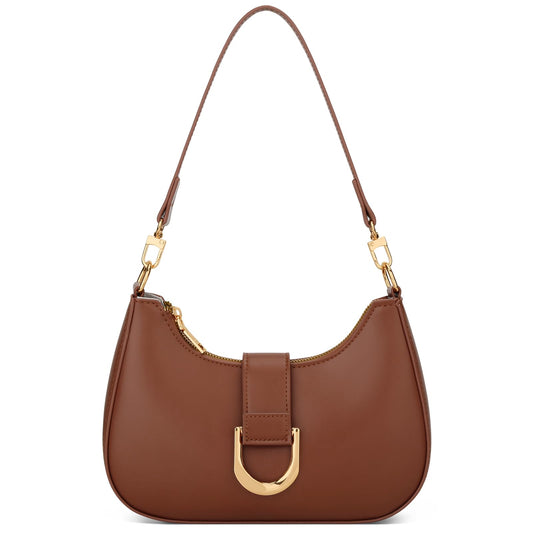 KKXIU Small Shoulder Bag for Women - Crescent Bag Small Purses for Women Trendy Vegan Leather Purse with Removable Strap (Brown)