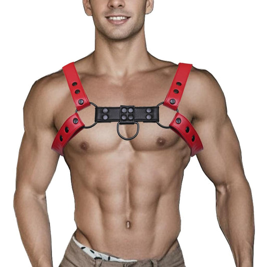 Harness for Men Adjustable Body Chest Harness Belt Clubwear for Halloween Christmas (Red)