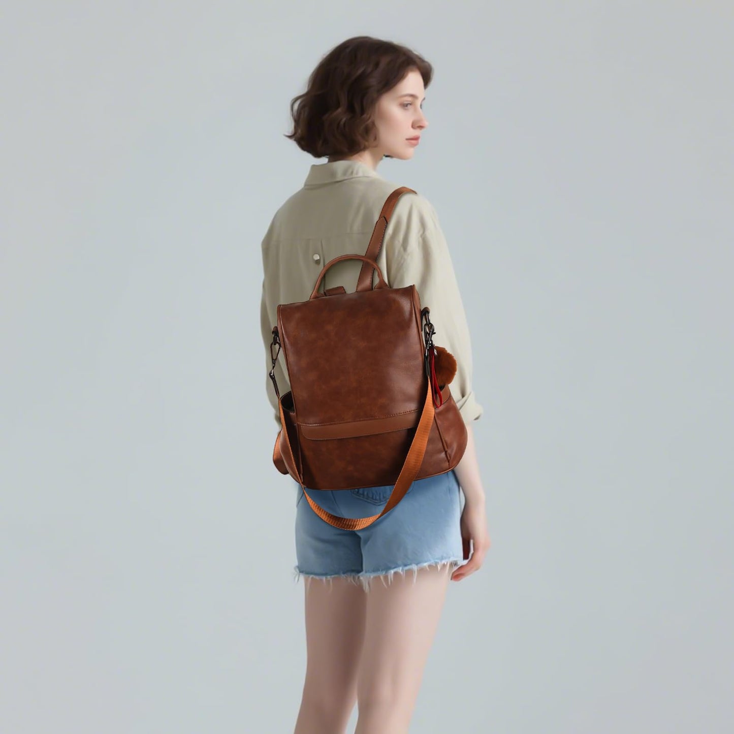CHERUTY Women Backpack Purse PU Leather Anti-theft Casual Shoulder Bag Fashion Ladies Satchel Bags(Tan)