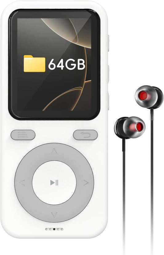 wiwoo 64GB MP3 MP3 128GB(Earbuds Player with Bluetooth,Portable HiFi Lossless Sound Bluetooth Player with Speaker,Voice