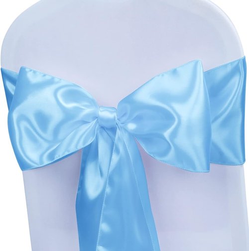 Babenest Satin Chair Sashes - Upgraded 50 Pcs Chair Ribbons & Bows for Weddings & Events | Baby Blue