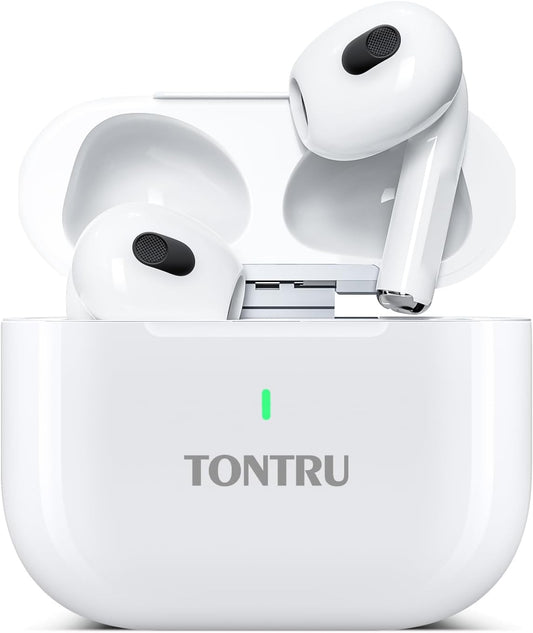 TONTRU 5.3 24H Wireless Headphones, Bluetooth Earbuds, Semi-in Ear with AI Noise Cancelling, Playtime, Ultra-Light