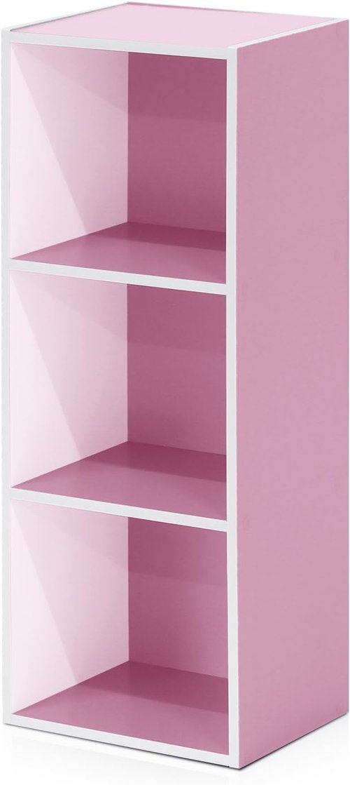 Furinno LUDER 3-Cube Bookshelf - Stylish Open Shelves for Living Room, Bedroom, Home Office | White/Pink, Easy Assembly