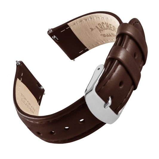 Archer Watch Straps - Top Grain Leather Quick Release Watch Bands (Dark Chestnut/Matched Thread, 22mm)