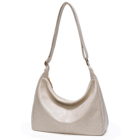celestina Hobo Bags for Women, Ultra Soft Foldable Vegan Leather Shoulder Handbag, Stylish Slouchy Tote Purses (Beige)