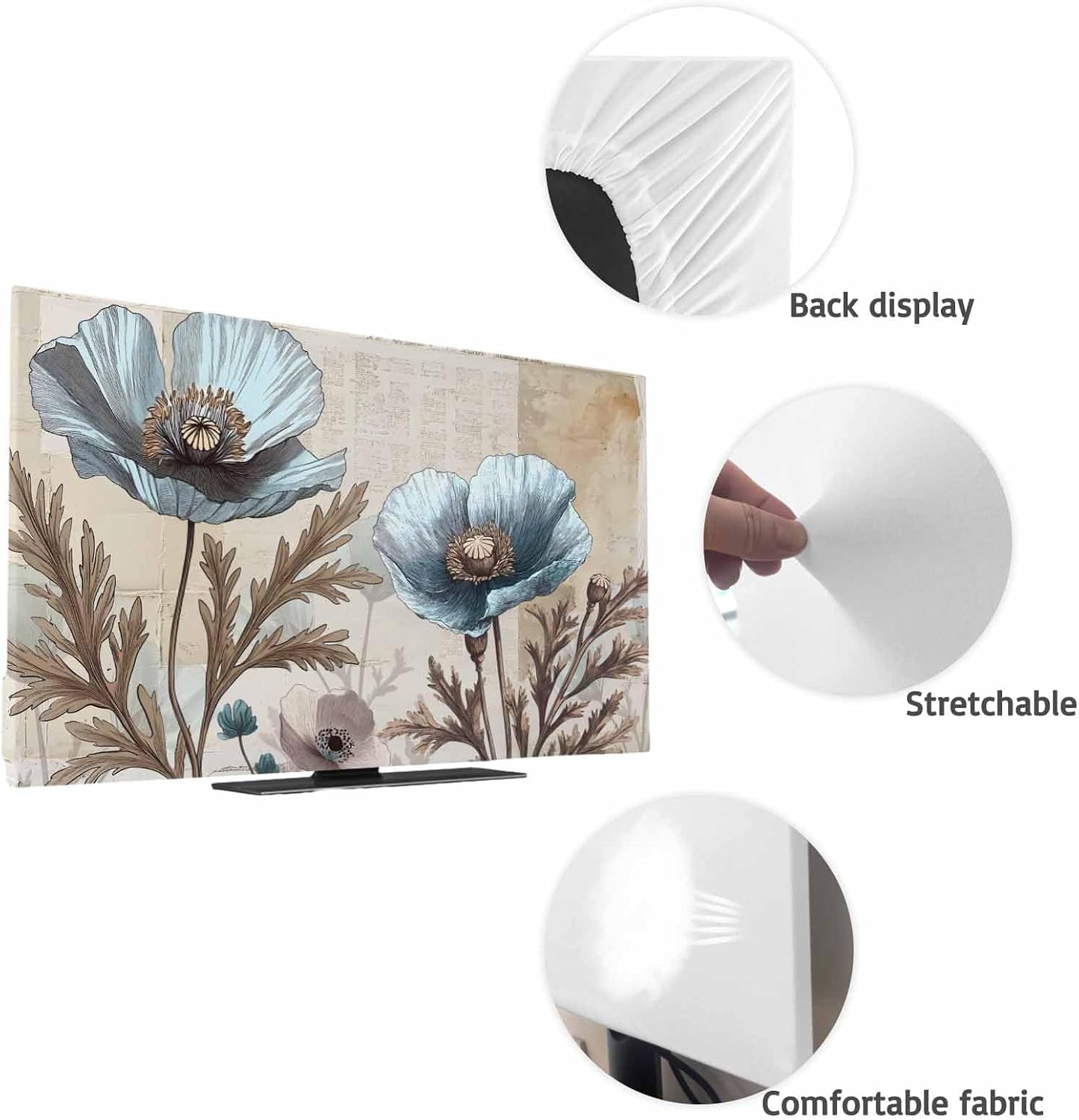Yukro 75 Inch, 65"x37" Blue Broccoli Indoor TV Dust Cover, Rustic Farmhouse Floral Retro Brown Plant Elastic TV
