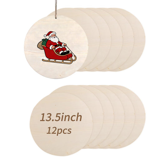 SLNNROA Unfinished Wood Circles for Crafts, Wood Sign Blank Round Wooden Discs for DIY Crafts Door Hanger Sign, Painting, Wooden Plaques for Crafts (12 Pcs,13.5 inch)