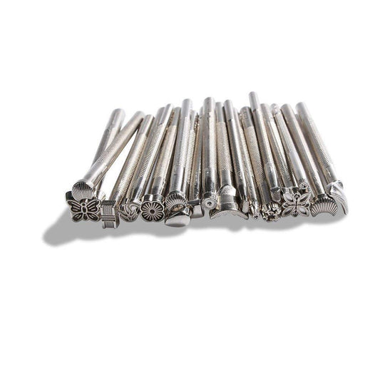 DUJISO Leather Working Saddle Making Tools DIY Leather Craft Stamps Set 20pcs Silver