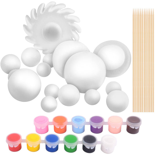 Solar System Model Foam Ball Kit, Planet Model Crafts Includes 14PCS Mixed-Sized Balls, 12 Color Pigments, 12PCS Long Sticks, 2PCS Painting Brushes for School Classroom DIY Projects, Science Projects