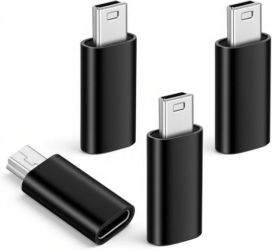 Xelsluthe 4pack Cam,Mp3 Mini USB to USB C Adapter, Usbc to USBA dapter USB-Mini to-Usbc Adapter Supports Charge & Data