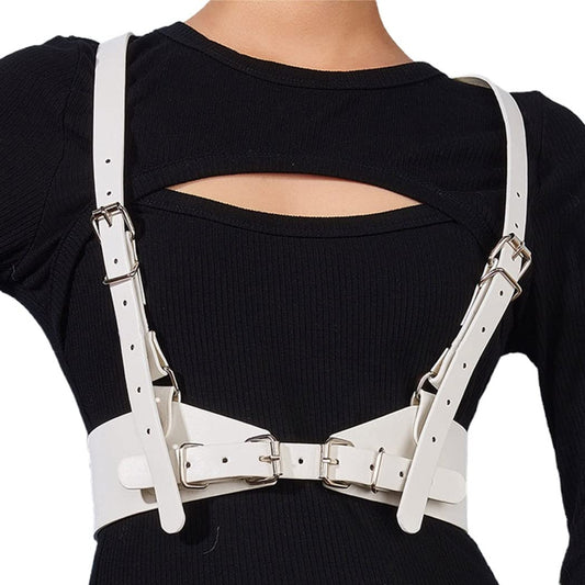 BODIY Punk Waist Strap Belt Gothic White Leather Wide Waist Belts Elastic Rave Cosplay Halloween Body Chain Accessory for Women