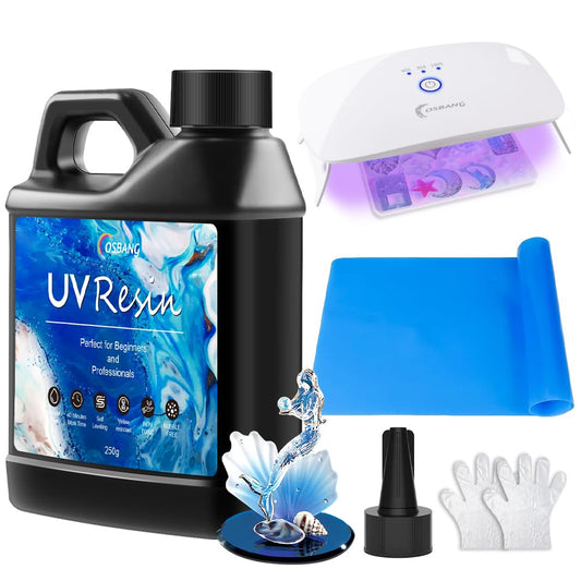 OSBANG UV Resin Kit with Light-250g, Clear Hard Type for Beginners and Professionals, UV Resin Kit for Jewelry Making, DIY Craft, Decor