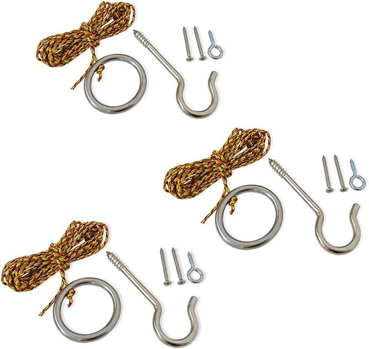 Hook and Ring Toss Game Swing Game DIY Kit -Stainless Steel Ring, Polyester Rope and Hardware
