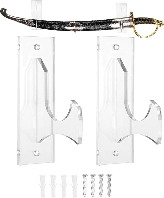 uxcell 2 Pcs Sword Holder Wall Mount Sword Racks Acrylic Wall Sword Display Hanger with Mounting Tools for Knife Martial Arts Sword Placement Display, Clear