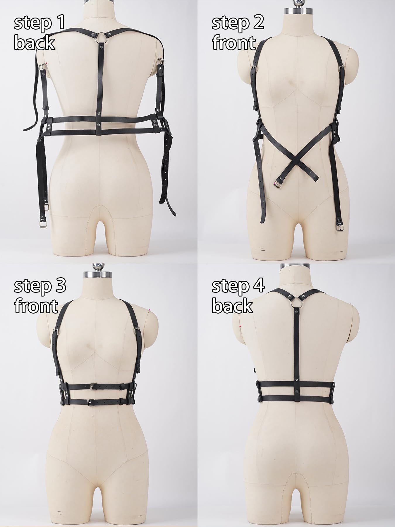 Women Adjustable Faux Leather Harness Belt Punk Fashion Waist Belt with Alloy Buckles Layered Outfit for Dresses Shirts Blazers Street(Waist 39.4-48in)