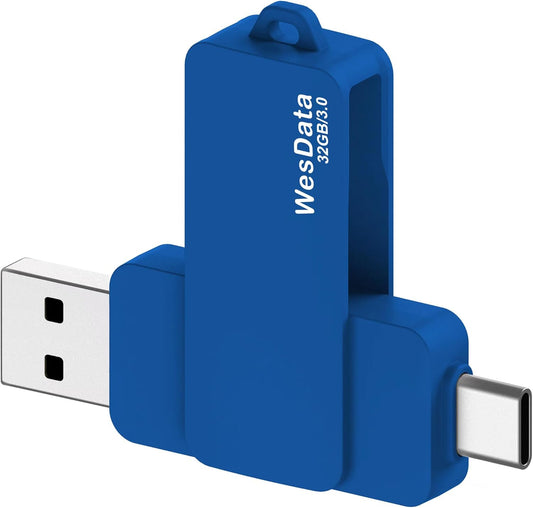 WesData 32GB 3.0 USB C Flash Drive with Type C and Type A Port, USB C Thumb Drives Storage and Backup for Smart Phones