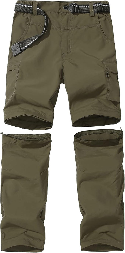 Boy’s Convertible Hiking Pants Lightweight Quick Dry Zip Off Pants for Kids Youth Outdoor UPF 50+ Casual Cargo Trousers